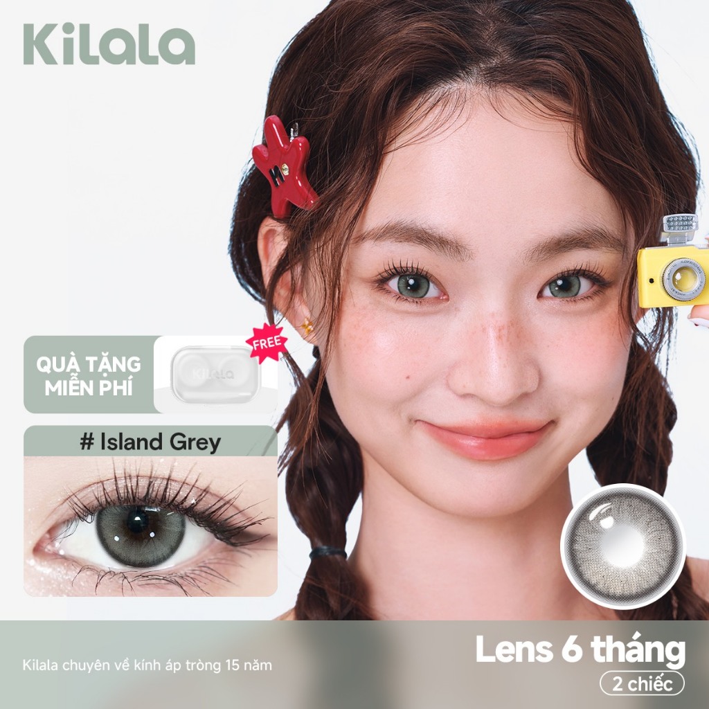【Deal ưu đãi】Kính áp tròng Kilala màu xám Island Grey lens cận 6 tháng DIA 14.5mm có độ (0-8) 1 cặp