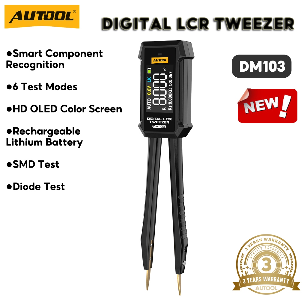 AUTOOL DM103 nhíp kỹ thuật số lcr Xe LCR SMD ESR Máy kiểm tra điện trở Điện dung Cảm biến Liên tục K