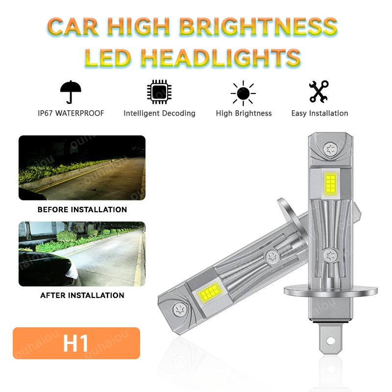 2 Bóng Đèn Pha LED H1 Bóng Đèn Pha Led Ô Tô Siêu Sáng Bóng Đèn Pha H1 Đèn Pha 6500K Trắng