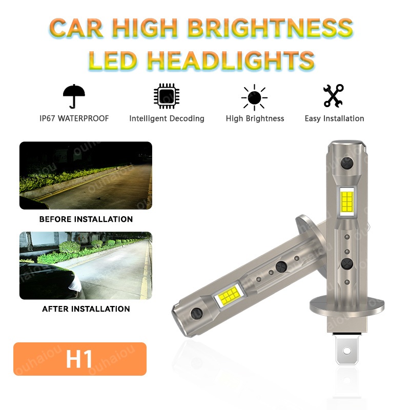 2 Chiếc H1 Bóng Đèn Pha LED Siêu Sáng Xe Led Bóng Đèn Pha Không Cần Bộ Chuyển Đổi Không Dây H1 Tự Độ
