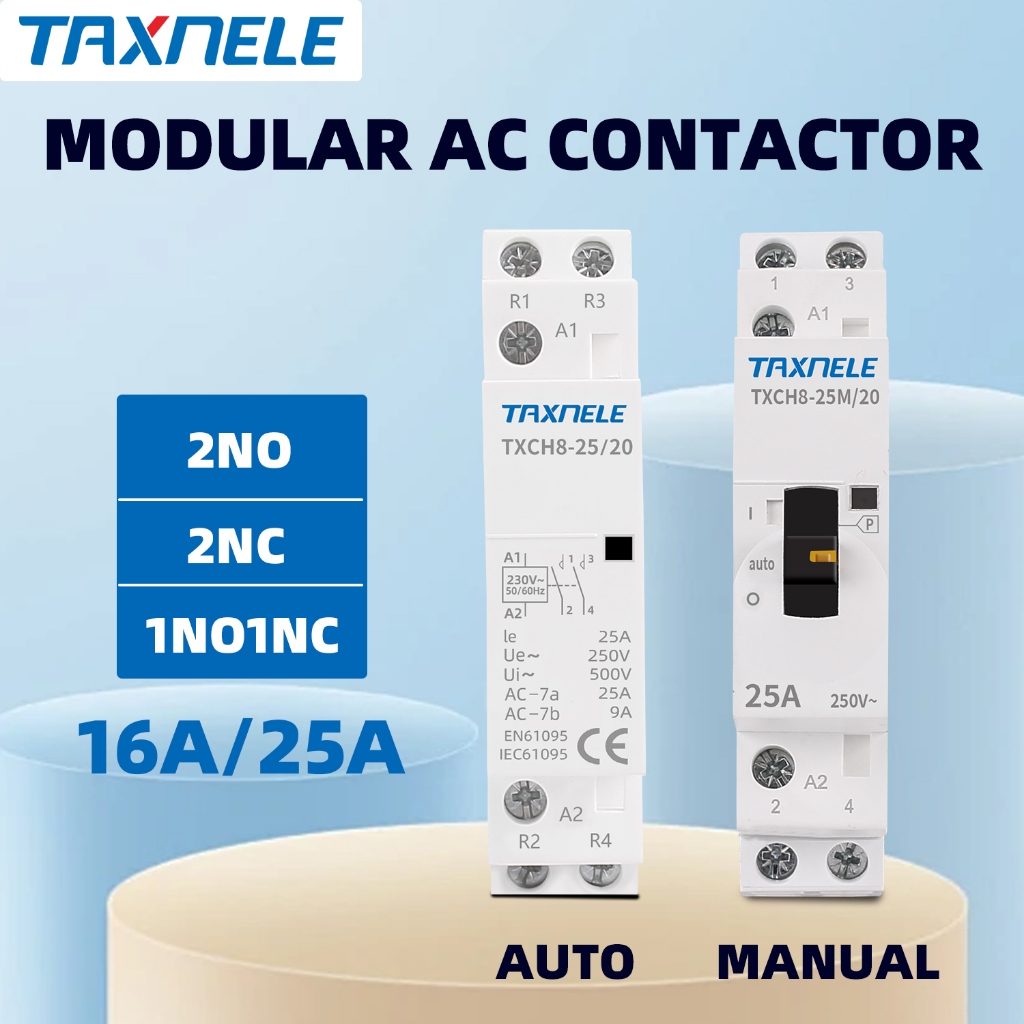 2P 16A 25A 220V / 230V 50 / 60HZ Din rail Hộ gia đình ac Mô-đun tiếp xúc 2NO hoặc 2NC hoặc 1NO1NC