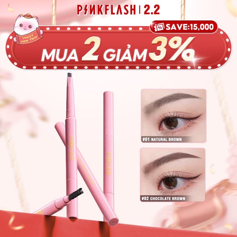 Bút Kẻ Lông Mày PINKFLASH Chống Nước Giữ Màu Lên Đến 8 Tiếng Tích Hợp Đầu Cọ Chải Tiện Dụng 0.2g
