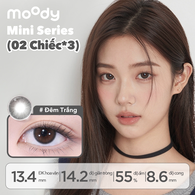 [06 chiếc lens 1 ngày] 06 chiếc lens 1 ngày moody Teenage Dream Đêm Trắng, độ giãn tròng từ 14.2 - 1