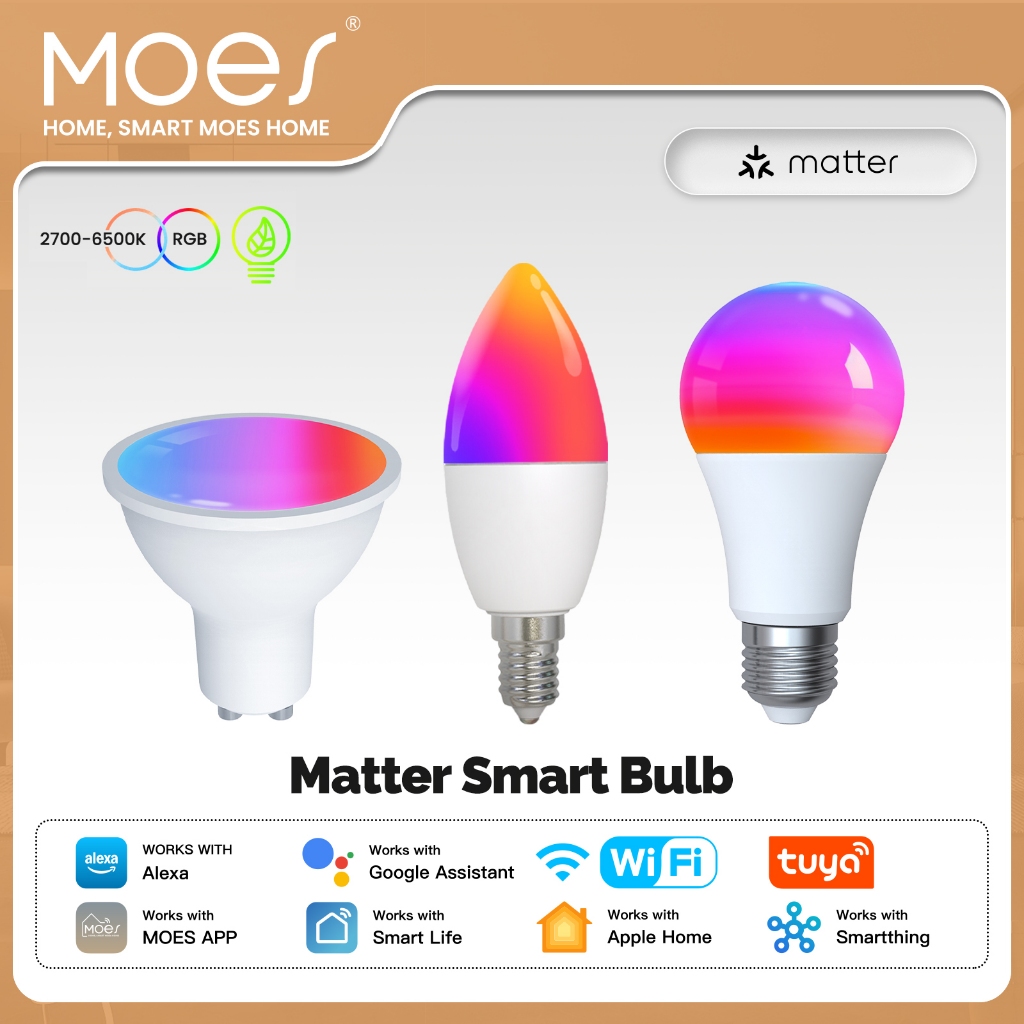 Tuya Matter WiFi Bóng Đèn Thông Minh Có Thể Điều Chỉnh Độ Sáng Đèn Led 16 Triệu Màu RGB GU10 E27 E14