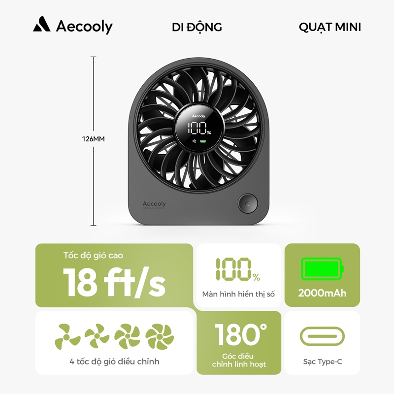 Aecooly Chic 02 Quạt để bàn Quạt cầm tay mini Quạt để bàn USB led mini Quạt di động mini, đủ nhỏ để giữ quạt để bàn USB, 4 tốc độ có thể sạc lại yên tĩnh [Thời gian làm mát tối đa 11H], 180° Chạy bằng pin có thể điều chỉnh | BigBuy360 - bigbuy360.vn