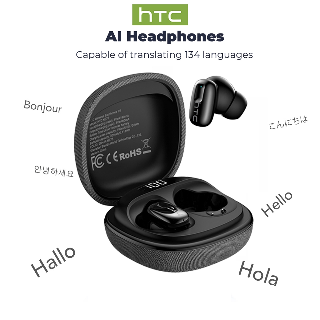 HTC NE75 Tai nghe dịch thuật AI Tai nghe Bluetooth 6.0 Chống ồn chủ động Tai nghe không dây nhét tai Chất lượng âm thanh HiFi Gọi điện thoại HD Tai nghe thể thao Có micrô Chống nước | BigBuy360 - bigbuy360.vn