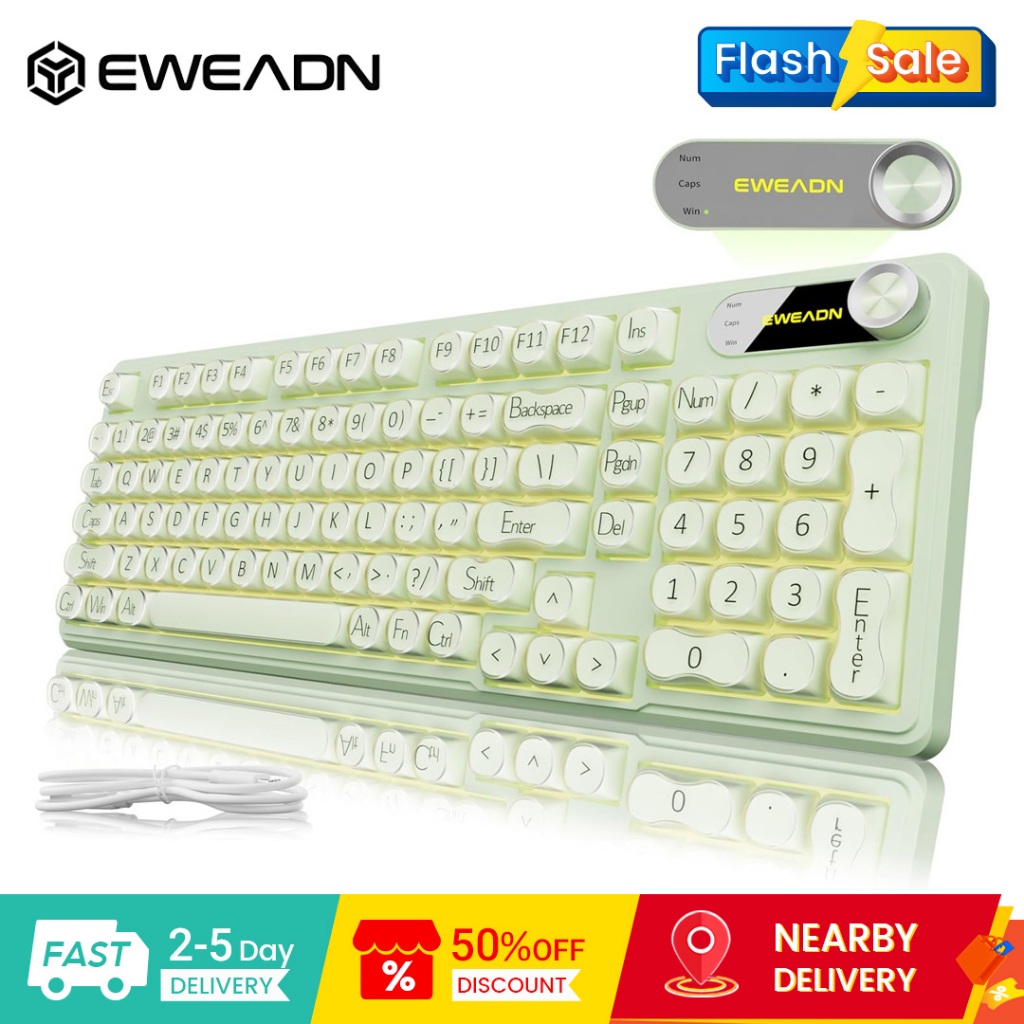 Bàn phím không dây & không dây EWEADN V102 98 phím, Màn hình hiển thị & Núm phương tiện RGB Im lặng 