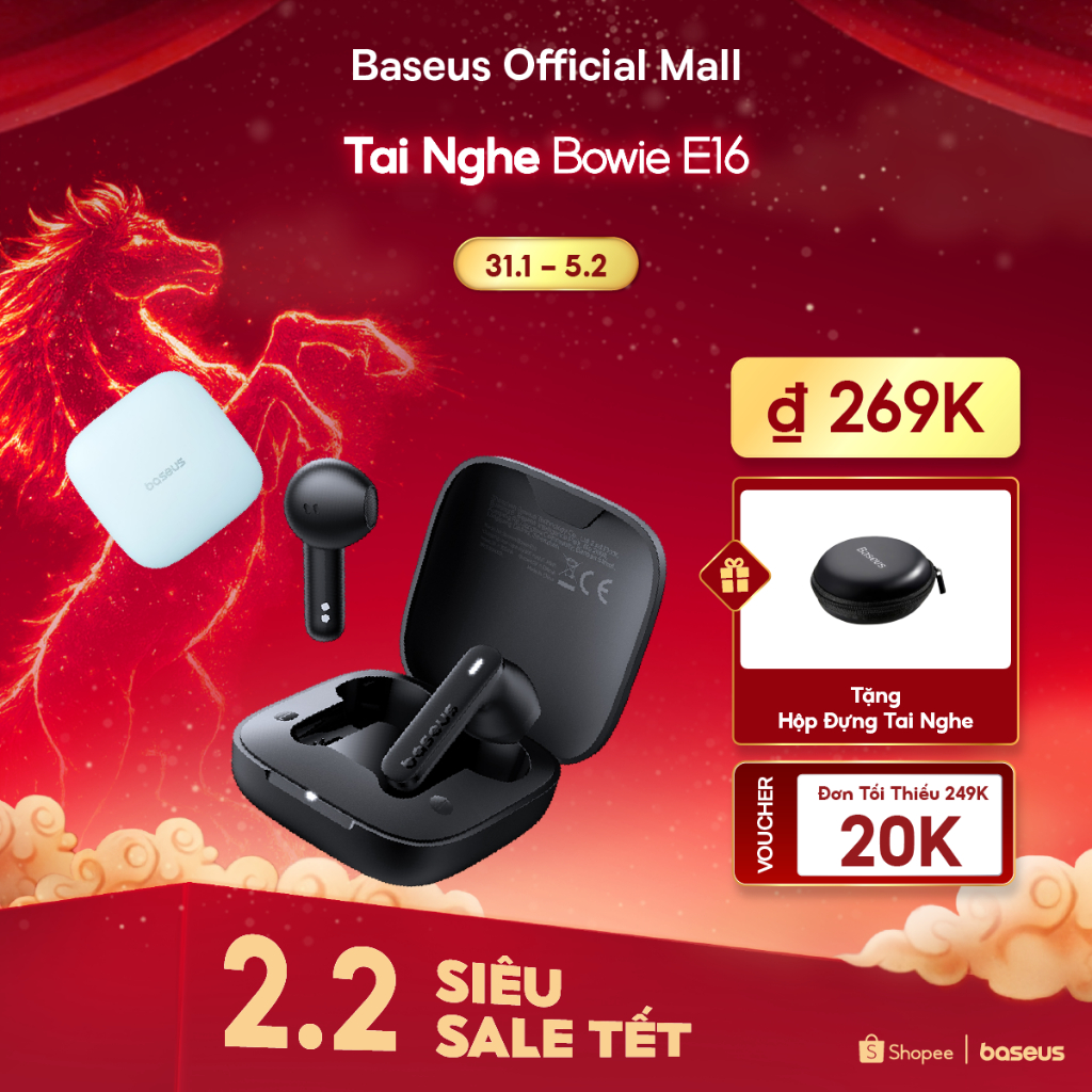 [Nhập mã CBBASEUS giảm 20K] BASEUS TWS E16 Tai Nghe Nhét Tai Không Dây Bluetooth 5.3  Chống Nước IPX