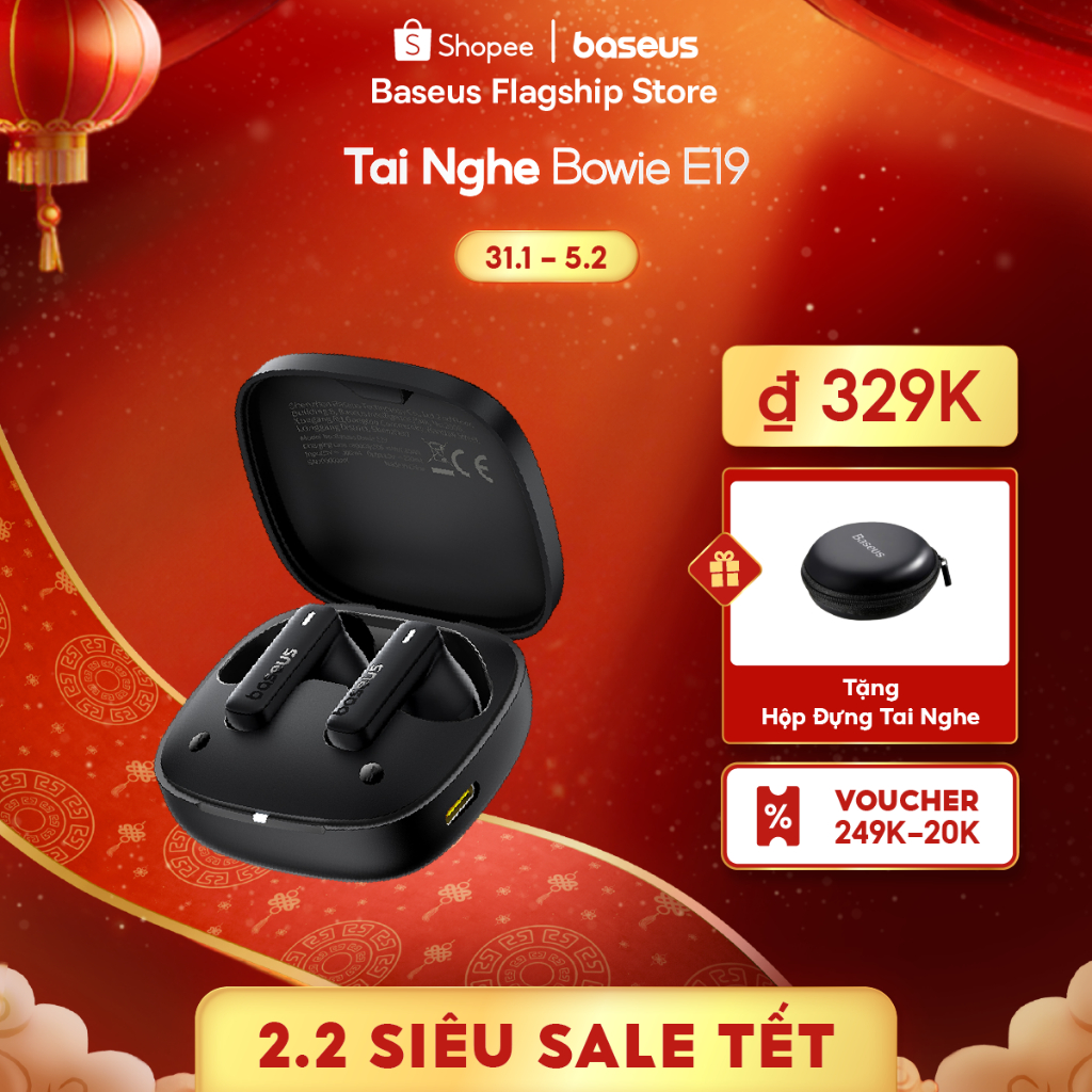 Baseus Tai nghe Bluetooth không dây Bowie E19 TWS chống nước IPX5 ENC