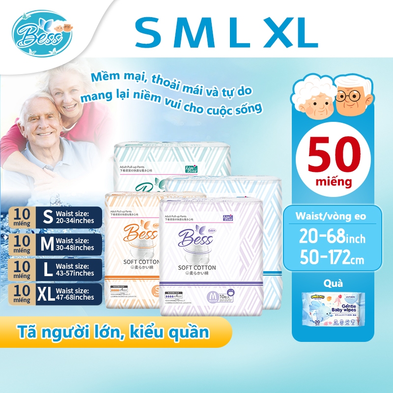 Bỉm quần người già Bess chất lượng giá tốt combo 30/50 miếng S-M-L-XL