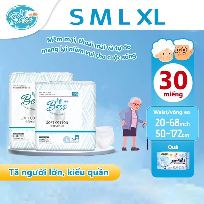 Bess Tã bỉm quần người lớn siêu mỏng siêu thấm 10 miếng size S/M/L/XL