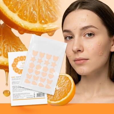 LAIKOU Vitamin C Pimple Patch - Hydrocolloid với Axit Salicylic & Dầu Cây Trà, Làm Sáng & Hấp Thụ Tạp Chất, Thiết Kế Vui Nhộn (Sử Dụng Ngày & Đêm 48 Giờ