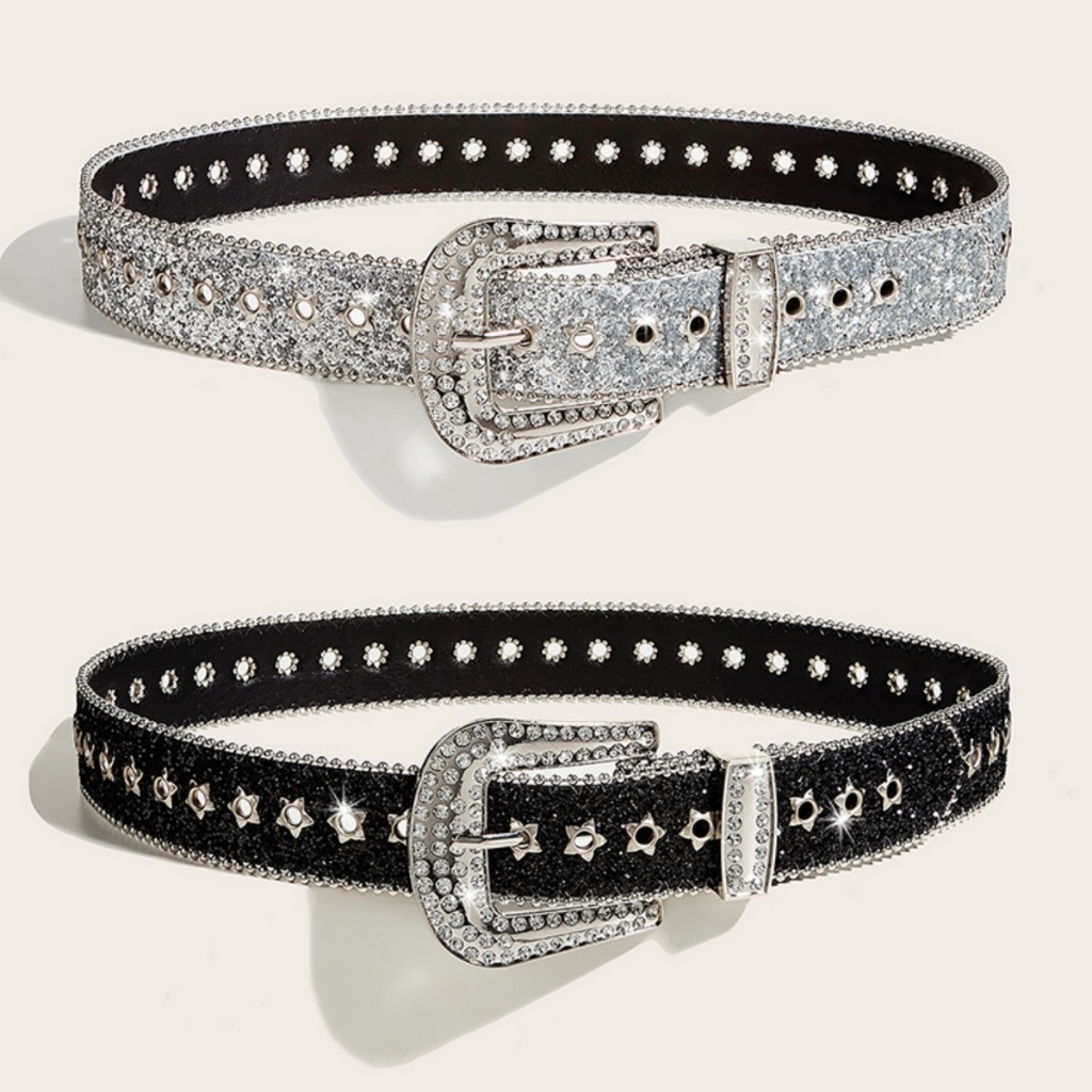 Y2e2noa Y2K Kim Cương Giả Khóa Thắt Lưng Dành Cho Nữ Punk Ngôi Sao Lỗ Dây Đeo Eo Gothic Thời Trang Cá Tính Thắt Lưng Cho Bò Cô Gái Váy Thắt Lưng HOT