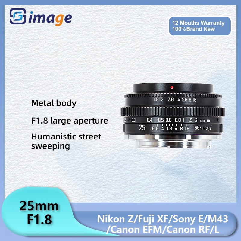 Sg Image 25mm F1.8 Ống kính thủ công khẩu độ lớn cho Sony E Nikon Z Canon R Sigma Leica L Canon EOS 