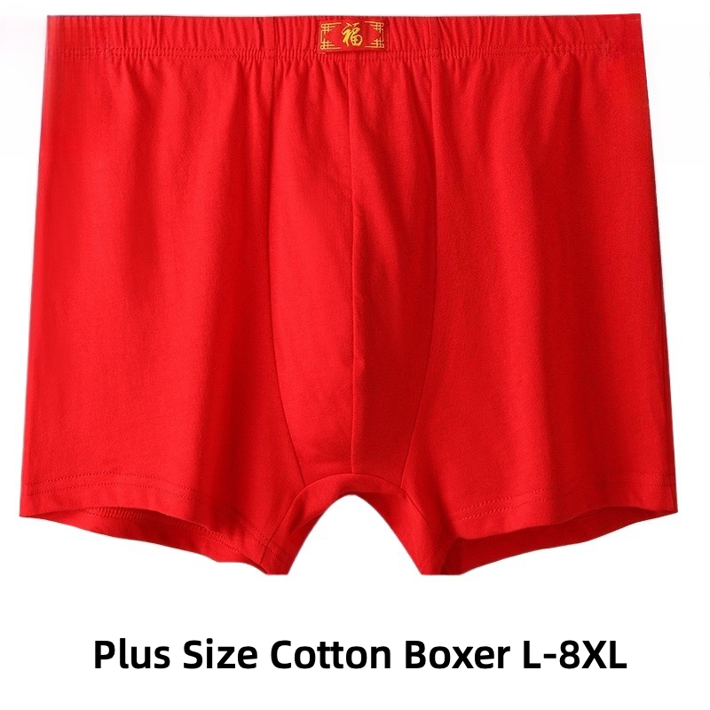 Cotton Boxer Nam Size Lớn L-8XL 7XL 8XL Cao Cấp Màu Đỏ Thoáng Khí Quần Đùi