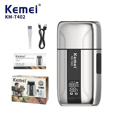 Kemei T402 Máy cạo râu hai cánh kim loại khử trùng bằng tia cực tím dành cho nam thợ cắt tóc chuyên nghiệp Máy cạo râu qua lại Đầu hói