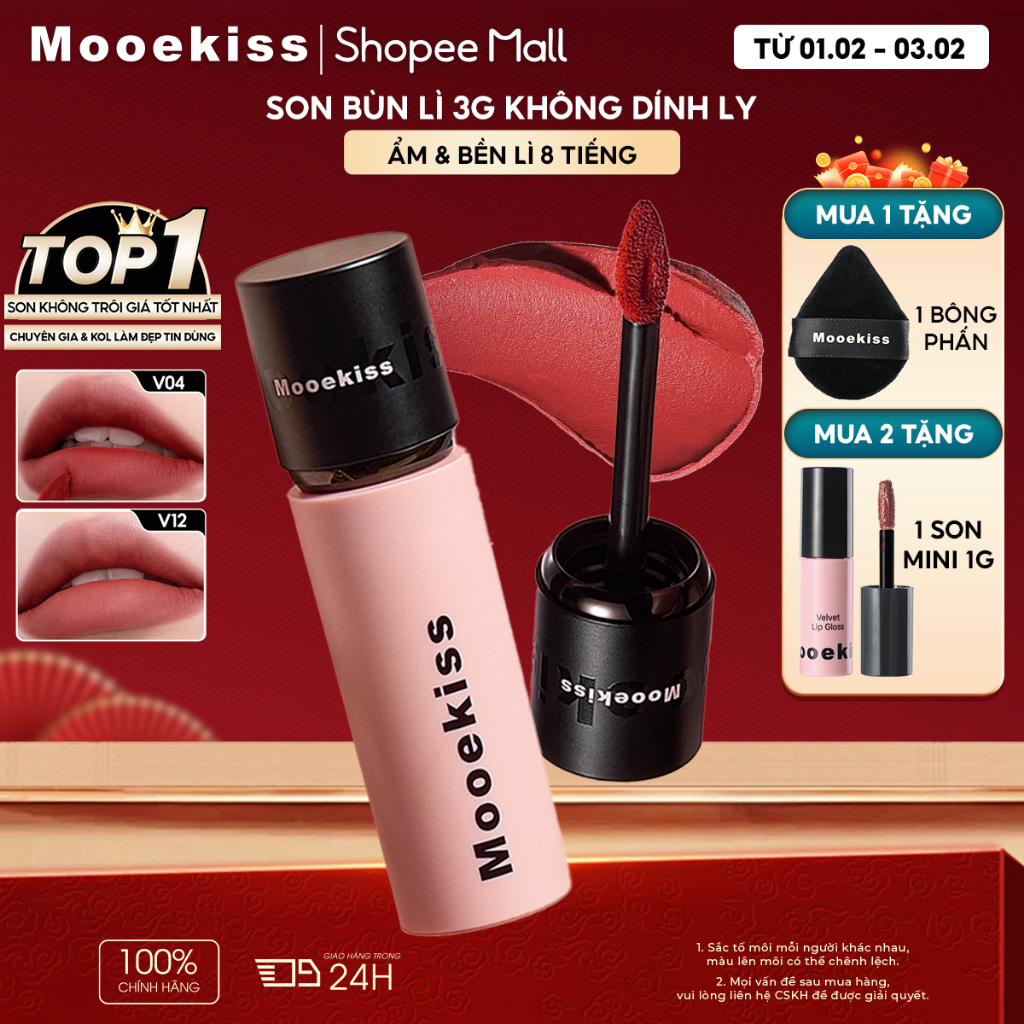 [Mooekiss x KOL]  Matte Lipstick Soft Mist Dưỡng ẩm nhẹ thoáng khí Trang điểm lâu trôi 3g
