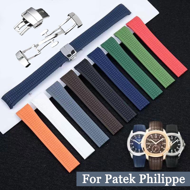 Dây đồng hồ cao su cong 21mm cho Patek Philippe Aquanaut 5164a/5167a, khóa bướm, silicone thể thao n