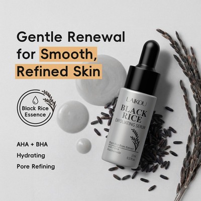 Serum tẩy tế bào chết gạo đen LAIKOU 17ml - AHA (Axit Lactic) + BHA (Axit Salicylic) + Niacinamide, Nhẹ nhàng Tinh chỉnh lỗ chân lông, Làm sáng da & Làm mịn da