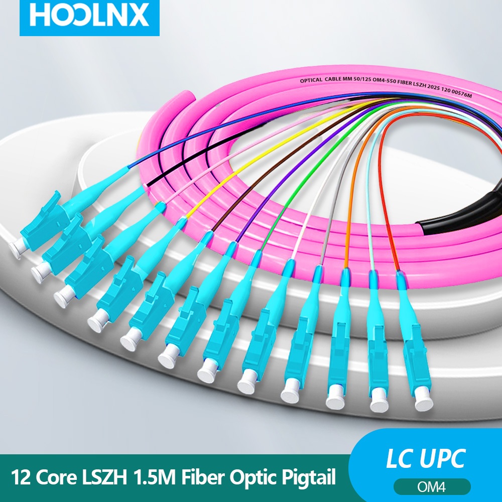 HOLNX Fiber Optic Pigtail Assemblies, 12 sợi LC OM4 Multimode 50 / 125μm LSZH UPC Pigtails cho Khay 