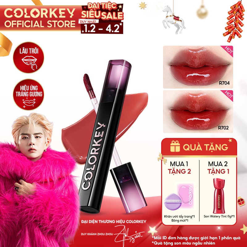 Son Bóng COLORKEY, Gương Bóng Căng Mọng, Lâu Trôi, Son môi bóng 1.7g