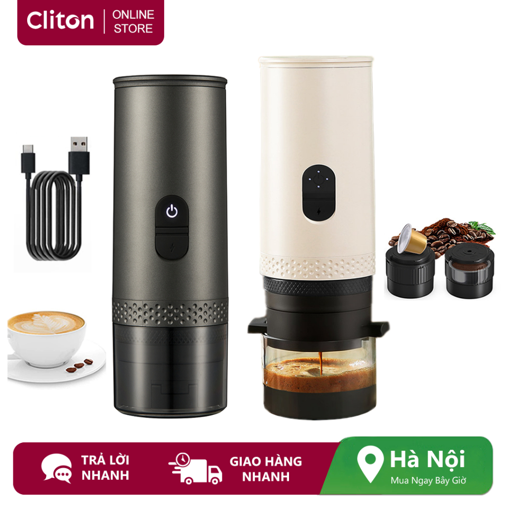 Máy pha cà phê di động Cliton (HB-521H) Máy pha cà phê Espresso không dây 20Bar | Viên nang / bột Công dụng kép | 7800mAh