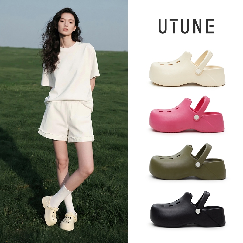 UTUNE Dép nữ kiểu clog EVA đế dày 5cm tăng chiều cao êm mềm thoải mái chống trượt mũi kín dép đi biể