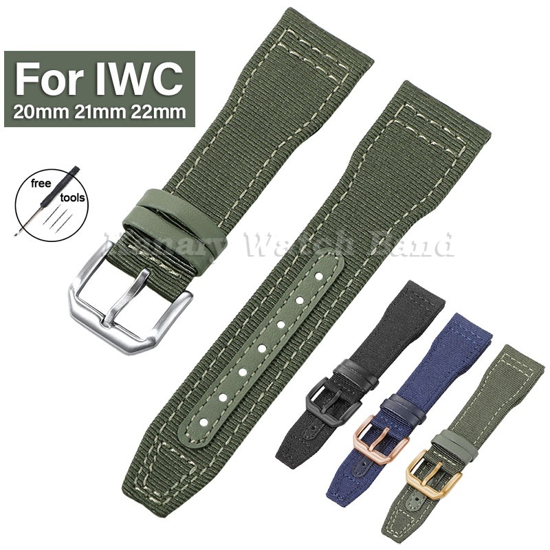 20mm 21mm 22mm Bền Vải Da Thật Chính Hãng Dây Đeo Đồng Hồ Sailcloth Nylon Da Bò Dây Đồng Hồ Cho IWC 