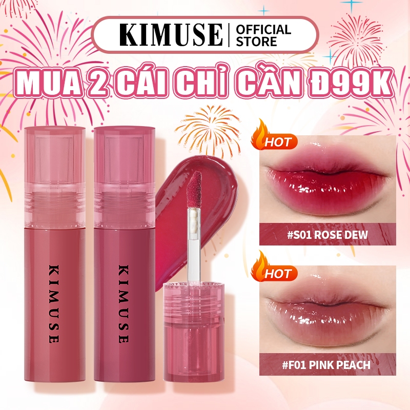 Kimuse 2 Cái / bộ Gương Lip Glaze Set Dưỡng Ẩm Nước Son Bóng Lâu Dài Trang Điểm Môi