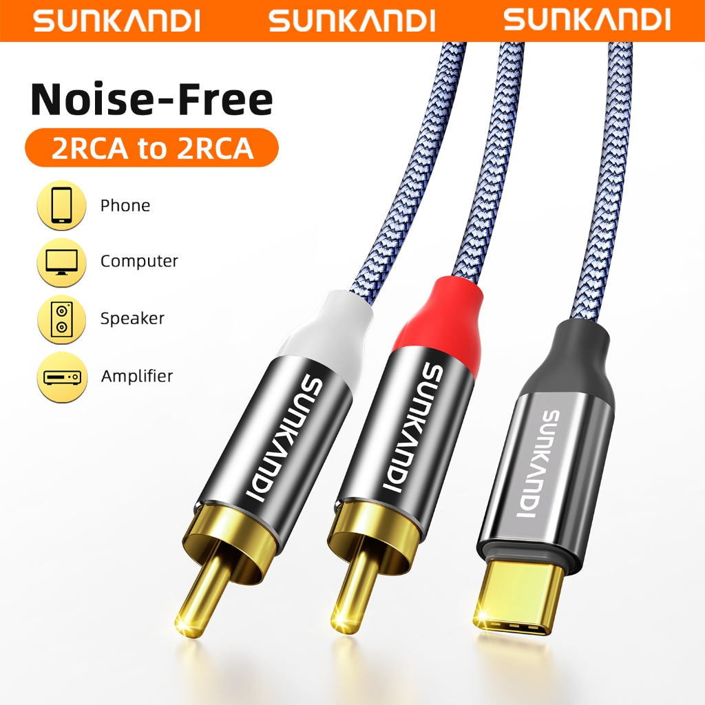Sunkandi TRCA Cáp Âm Thanh USB C Sang Dual RCA Nam Jack Cắm Adapter Cho Loa Stereo Amp Dây