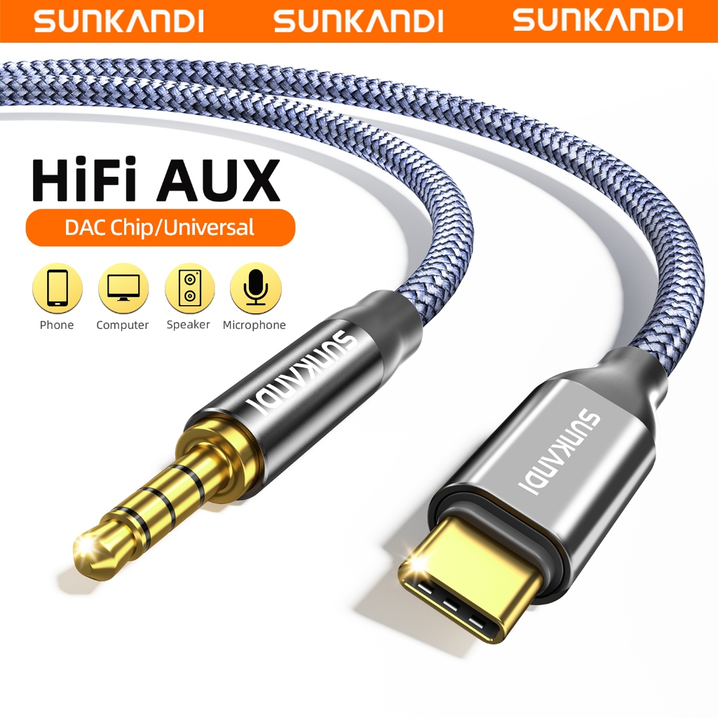 SUNKANDI USB C sang 4 miếng Cáp Aux âm thanh 3,5mm Hỗ trợ điều khiển dòng nhạc…