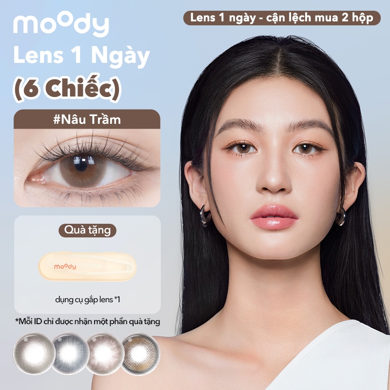 [moody silicone hydrogel] 06 chiếc lens 1 ngày moody  silicone hydrogel màu nâu/đen tự nhiên, độ cận