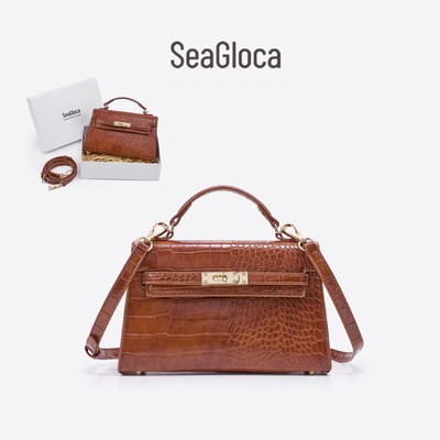 SeaGloca Vintage Croc-Embossed Họa Tiết Da Cao Cấp Kèm Hộp Quà Tặng Bao Bì Cho Nữ 252