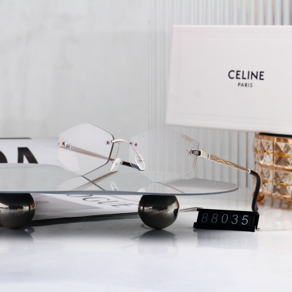 Phong cách mới Celine Kính râm kim cương không khung Retro Kính râm thời trang độc đáo đa giác WM880
