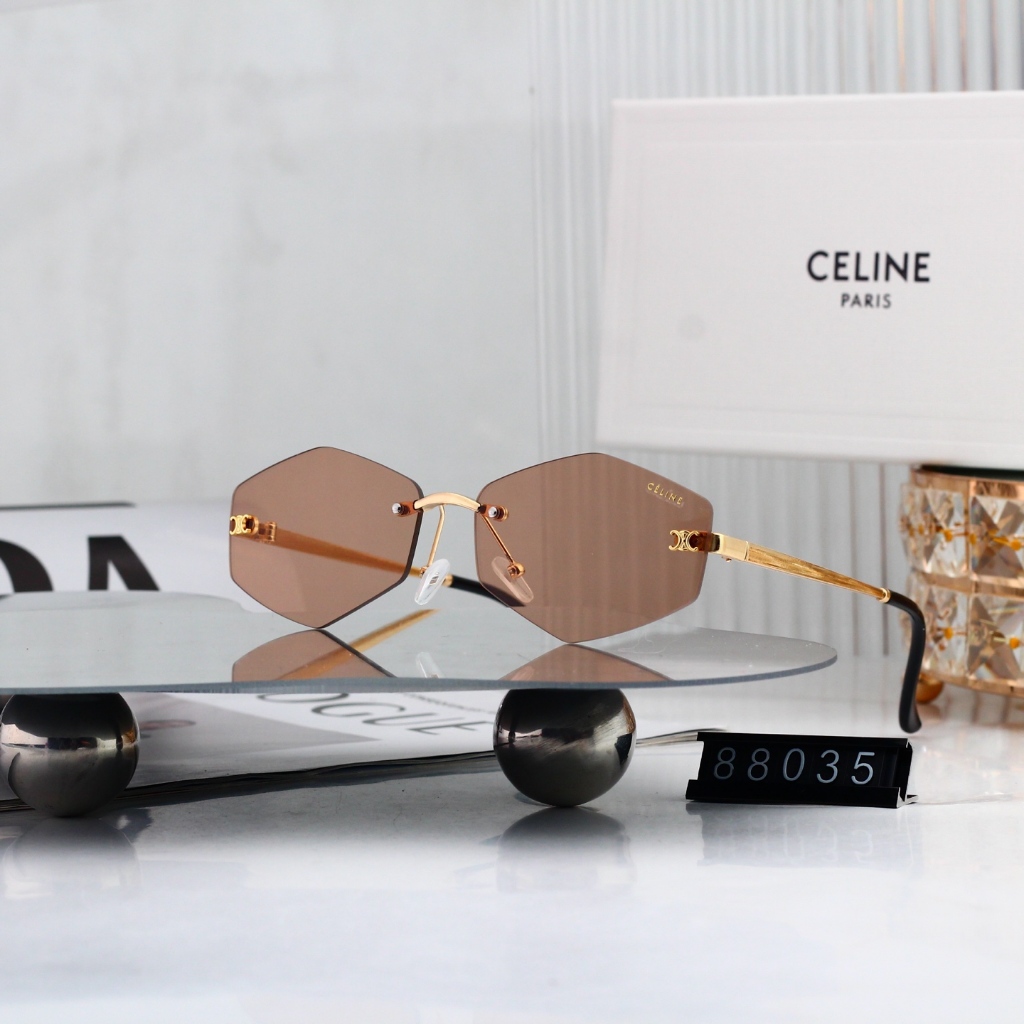 Phong cách mới Celine Kính râm kim cương không khung Retro Kính râm thời trang độc đáo đa giác WM880