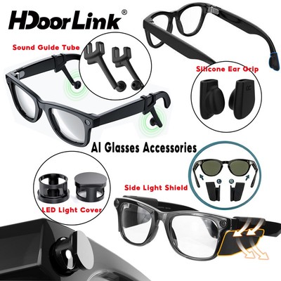 Phụ kiện HdoorLink AI cho kính: vỏ đèn LED, tấm chắn đèn bên, ống dẫn âm thanh, kẹp tai silicon