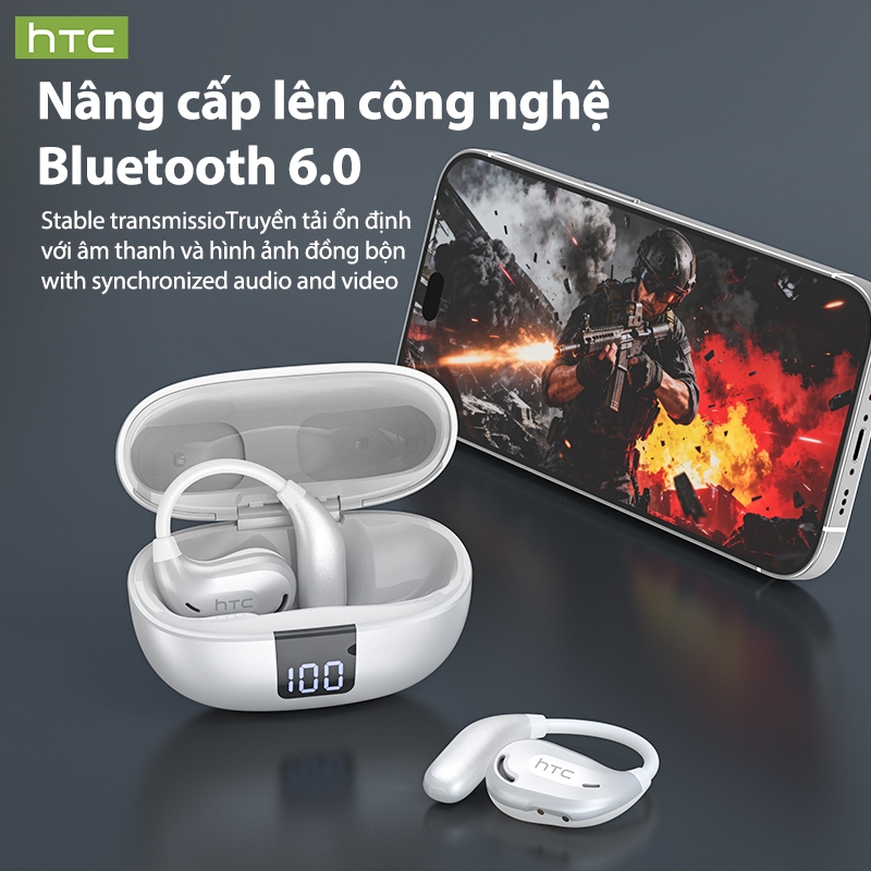 HTC NE47 Tai Nghe Phiên Dịch AI Translator Tai nghe không dây Tai nghe Bluetooth 6.0 Khả năng tương thích Tai nghe mở tai có màn hình nguồn LED | BigBuy360 - bigbuy360.vn