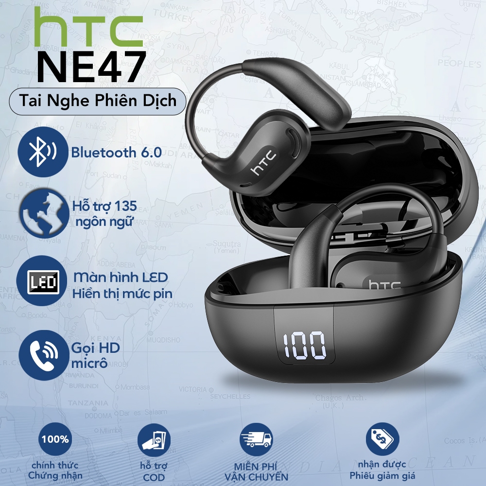 HTC NE47 Tai Nghe Phiên Dịch AI Translator Tai nghe không dây Tai nghe Bluetooth 6.0 Khả năng tương thích Tai nghe mở tai có màn hình nguồn LED | BigBuy360 - bigbuy360.vn