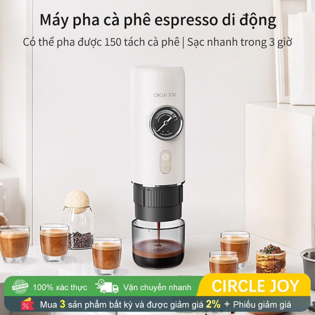 Máy pha cà phê cầm tay Circle Joy Máy pha cà phê Expresso lạnh 2 trong 1 nóng để cắm trại du lịch