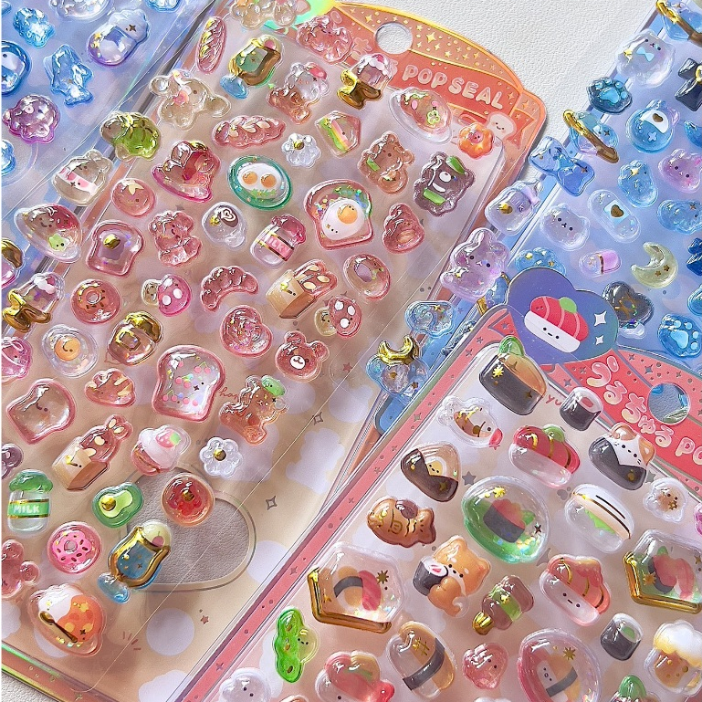 OHAYA | 3d Epoxy Crystal Sticker Ba Chiều Nổi Gourmet Sổ Tay Điện Thoại Di Động Cốc Nước Tự Làm Miến