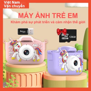 Camera Mini trẻ em, Camera kỹ thuật số trẻ em 1080P với thẻ TF 128GB, Túi đựng máy ảnh kỳ lân / Video HD / 5 trò chơi giáo dục / Camera trẻ em Zoom 8x cho bé gái và bé trai, Camera kỹ thuật số trẻ em, Sinh nhật