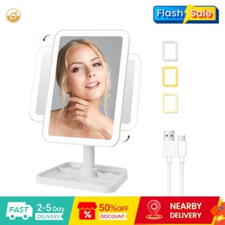 Gương trang điểm LED có thể sạc lại GƯƠNG 1000mAh Chiếu sáng 3 màu Di động để bàn Gương trang điểm