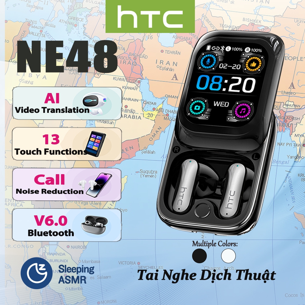 HTC NE48 AI Tai nghe dịch thuật Tai nghe Bluetooth kiểu trượt mới nhất V6.0 Màn hình cảm ứng đa chức năng Tai nghe không dây giảm tiếng ồn cuộc gọi | BigBuy360 - bigbuy360.vn