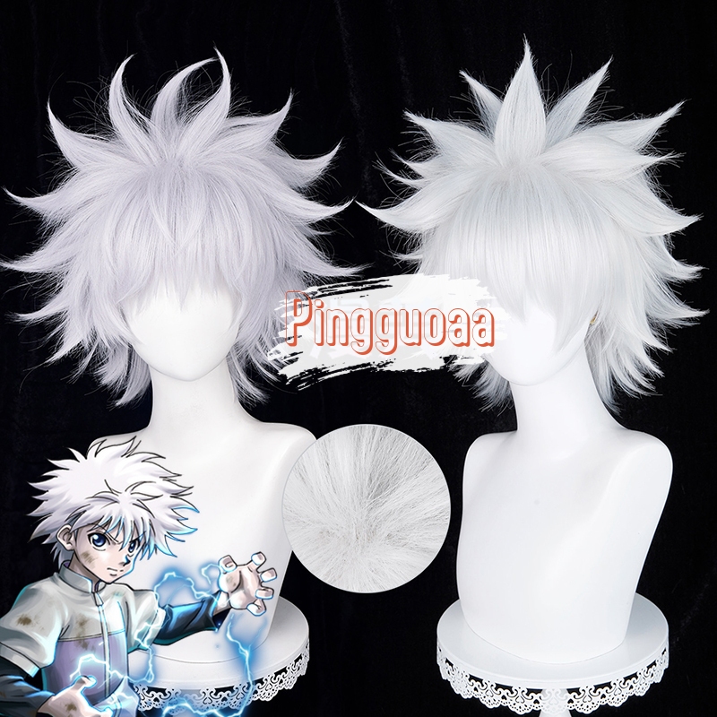 Anime Hunter x Hunter Killua Zoldyck Cosplay Wig 30cm Silver White Short Wigs Heat Resistant Synthet