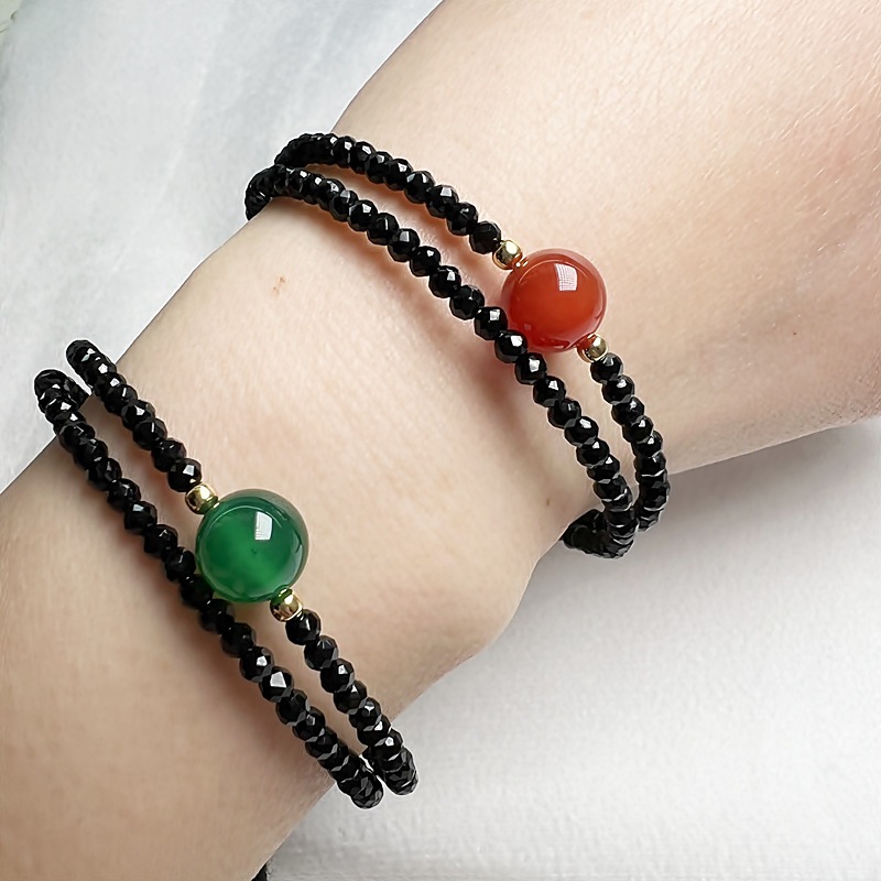 Vòng tay hai lớp spinel và mã não màu đen dành cho nữ