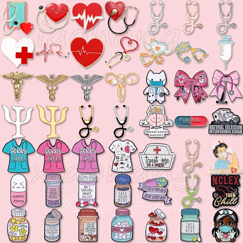 Y Tế Trái Tim Ống Nghe Băng Men Pin Y Tế Organ Thuốc Nơ Trâm Cài Áo Huy Hiệu Phụ Kiện Quà Tặng Cho Bác Sĩ Y Tá