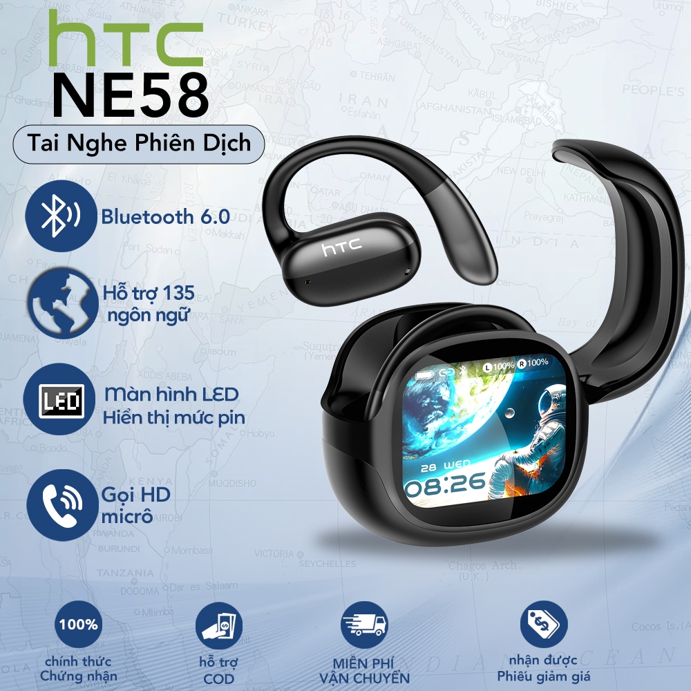 HTC NE58 AI Translator Tai nghe Bluetooth 6.0 HiFi Sound Tai nghe mở tai có màn hình cảm ứng | BigBuy360 - bigbuy360.vn
