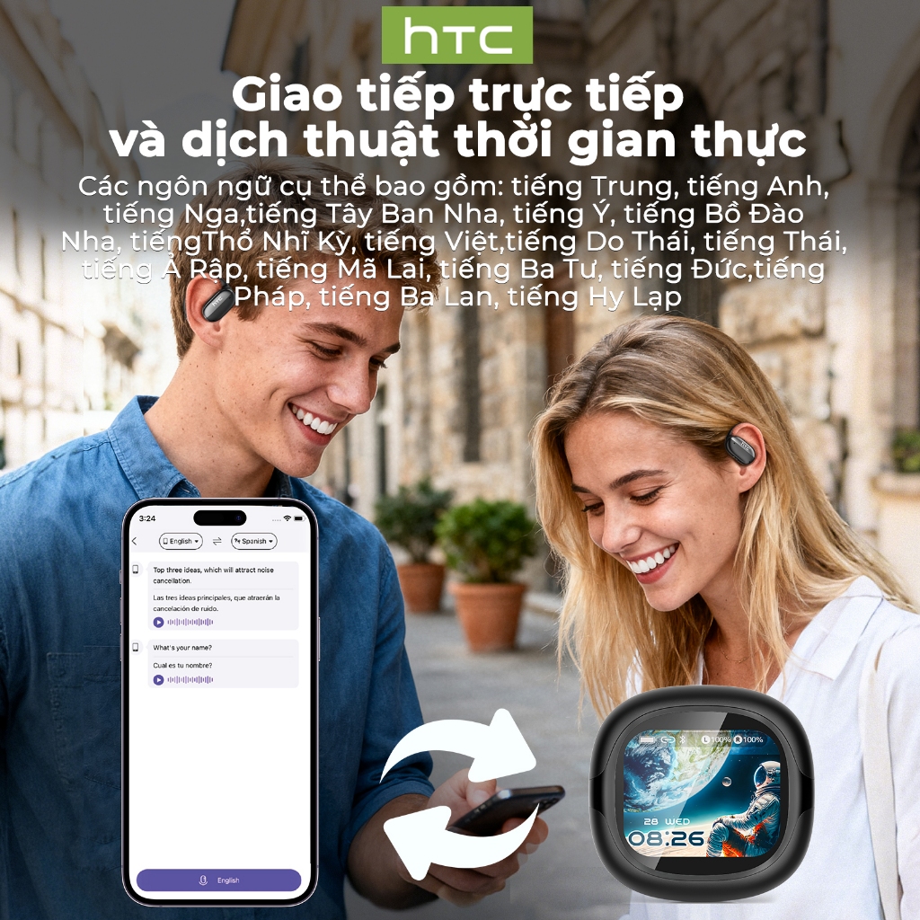 HTC NE58 AI Translator Tai nghe Bluetooth 6.0 HiFi Sound Tai nghe mở tai có màn hình cảm ứng | BigBuy360 - bigbuy360.vn