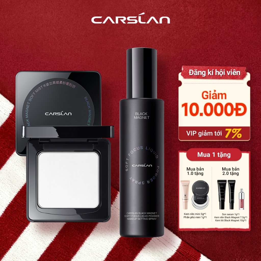 【Combo】Carslan Phấn nén Black magnetic 8g + Xịt khoá nền Black magnetic trang điểm 100ML
