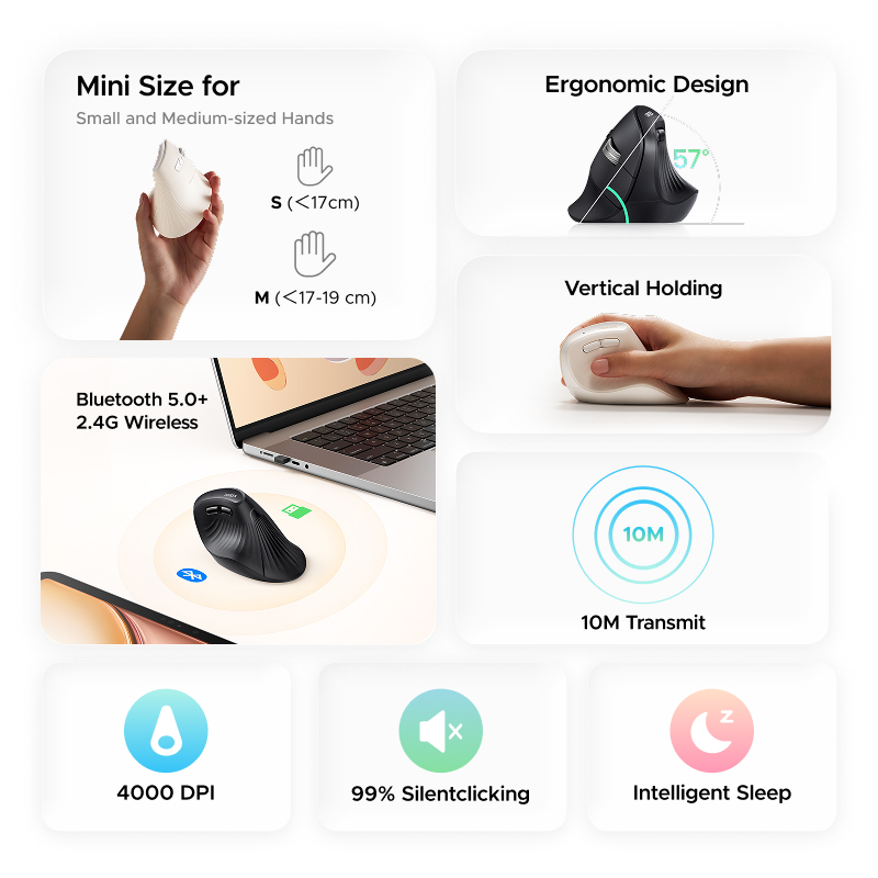 Chuột dọc đa chế độ UGREEN Bluetooth & 2.4G Năm cấp độ DPI lên tới 4000 Pin thiết kế tiện dụng dọc 5 nút Không bao gồm | BigBuy360 - bigbuy360.vn